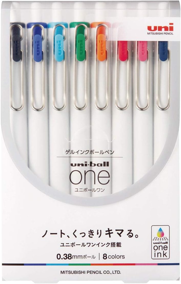 Uni Uni-Ball One, Gel Ink 0.38mm Ballpoint Pen, 8 Colors Set (UMNS388C)