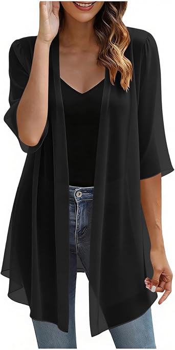 Long Sheer Cardigans for Women Chiffon Kimono Cover Up Lightweight See Through Dusters Jacket Summer Elegant Kimonos
