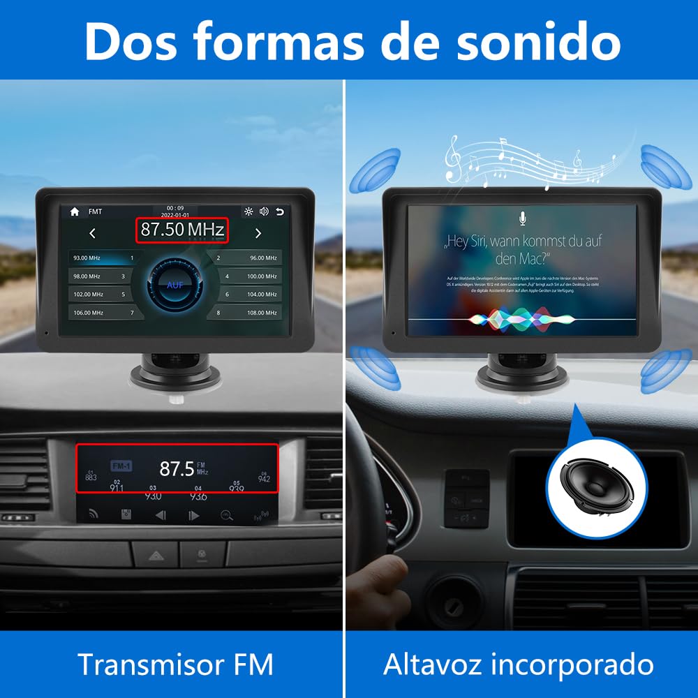 AWESAFE 7”Pantalla de Coche CarPlay/Android Auto/MirrorLink Inalámbrico para Coche, Reproductor de Coche Pantalla Tactíl Admite Bluetooth/SIRI/Asistencia de Voz/Sin Instalación