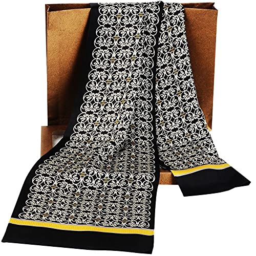 Lonxu Mens 100% Silk Scarf Classical Black Flower #TOP1