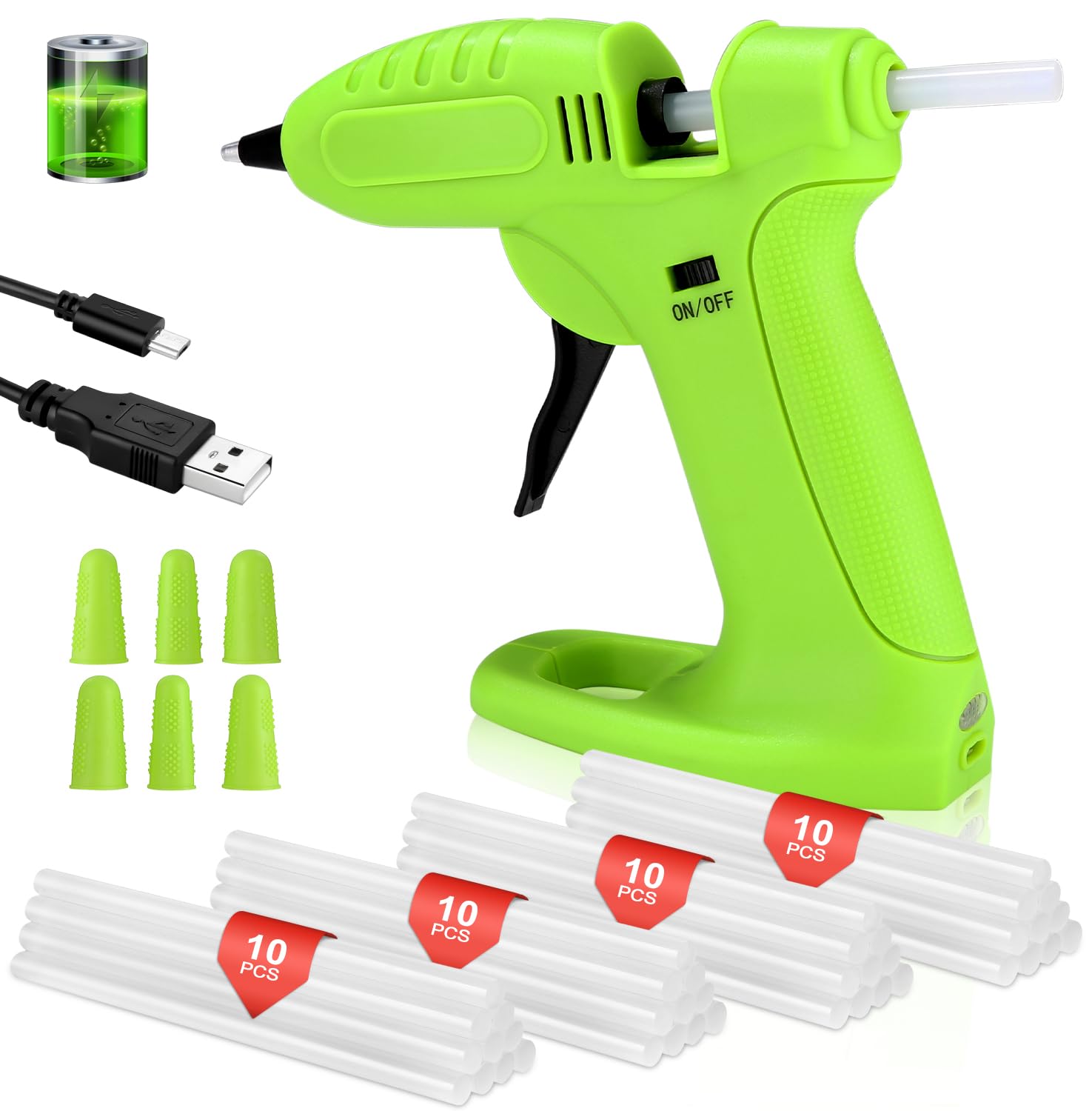 Mini Pistola de Silicona Caliente con 40 PCS Barras & Protectores de Dedos, Pistola de pegar a batería con punta de precisión antigoteo
