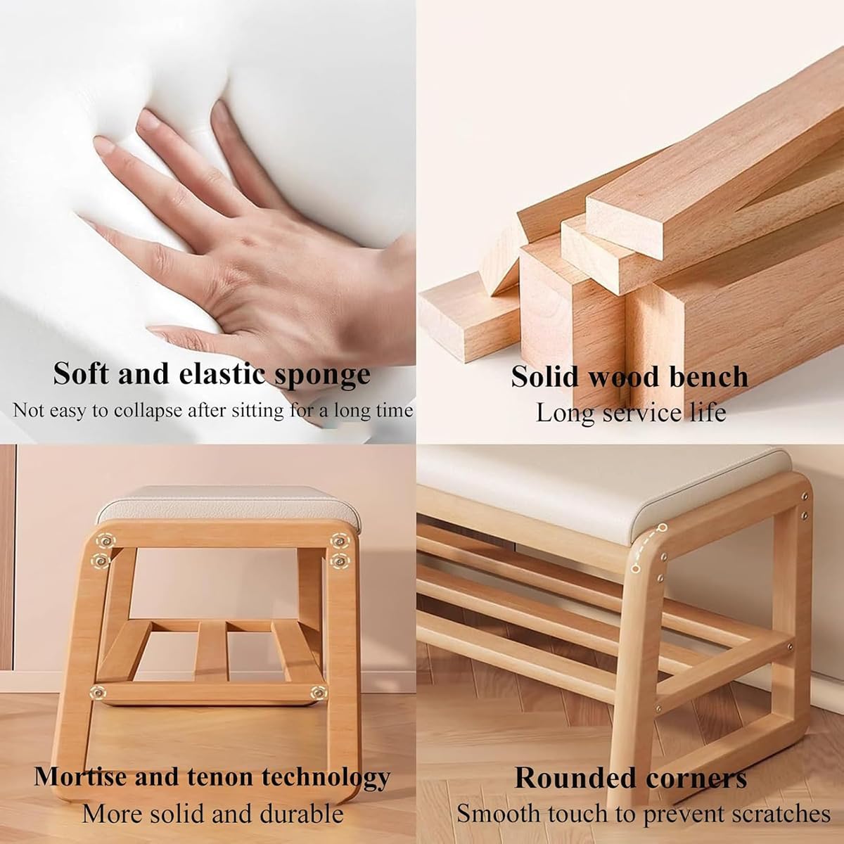 Moderno zapatero de 2 niveles con cojín, elegante zapatero de madera de 80 cm, diseño simple y contemporáneo para almacenamiento y decoración en el pasillo