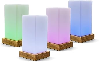 LuvLink Tower Friendship Lamp v3 New WiFi Range - Bluetooth - Wood & Glass Design Natural, Set of Four