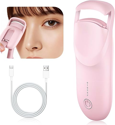 Heated Eyelash Curler - Fast 8-Second Heat & 24H Curl - Type-C Rechargeable, 2-Temp Modes, Mini Lash Curler, Safe Silicone Pad for Natural Long-Lasting Lift