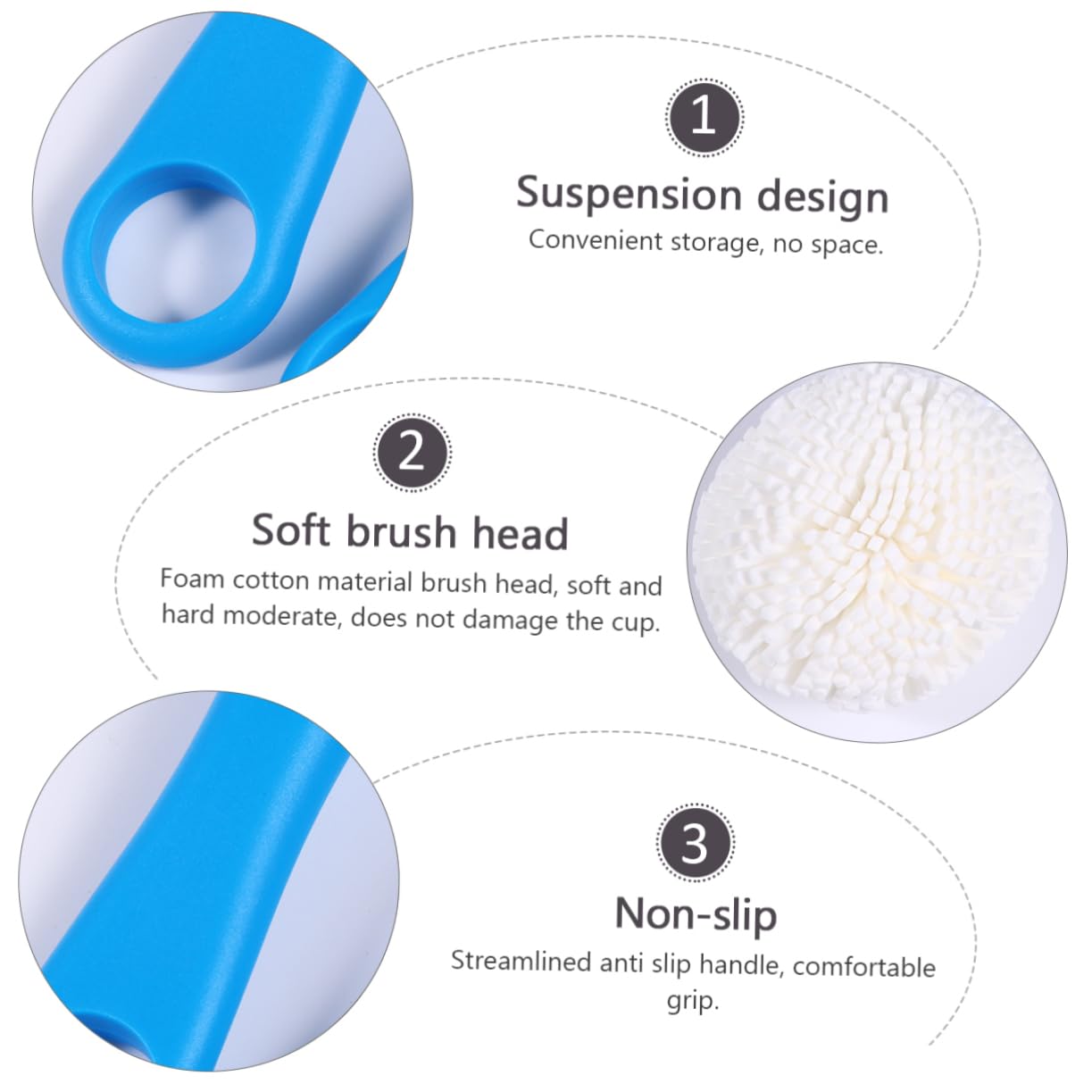 Juego de 6 cepillos flexibles para botellas, herramientas de limpieza de esponja flexible para botellas de cocina, espumas y grietas de difícil acceso, ideal para una limpieza fácil y eficiente
