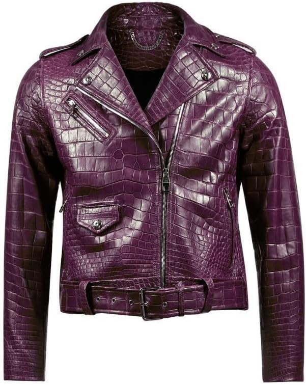 Motorcycle Alligator Leather Jacket For Men's Cow-skin With Crocodile Embossed Jacket