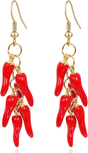 Aretes colgantes de pimiento picante picante, chile rojo, resina, simulación de alimentos vegetales, para mujer