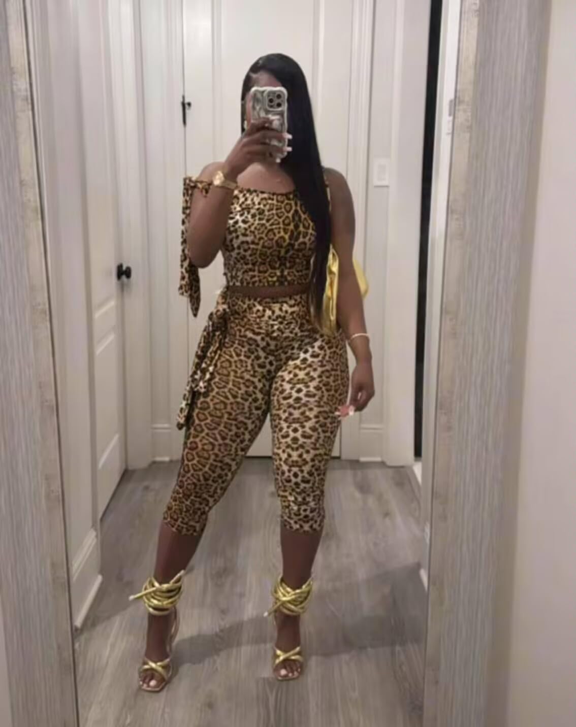 Cheetah Print 2 Piece Set for Women Sleeveless Leopard Print Cropp Top Bodycon Pant Outfit with Lace Y2K Club Tracksuit