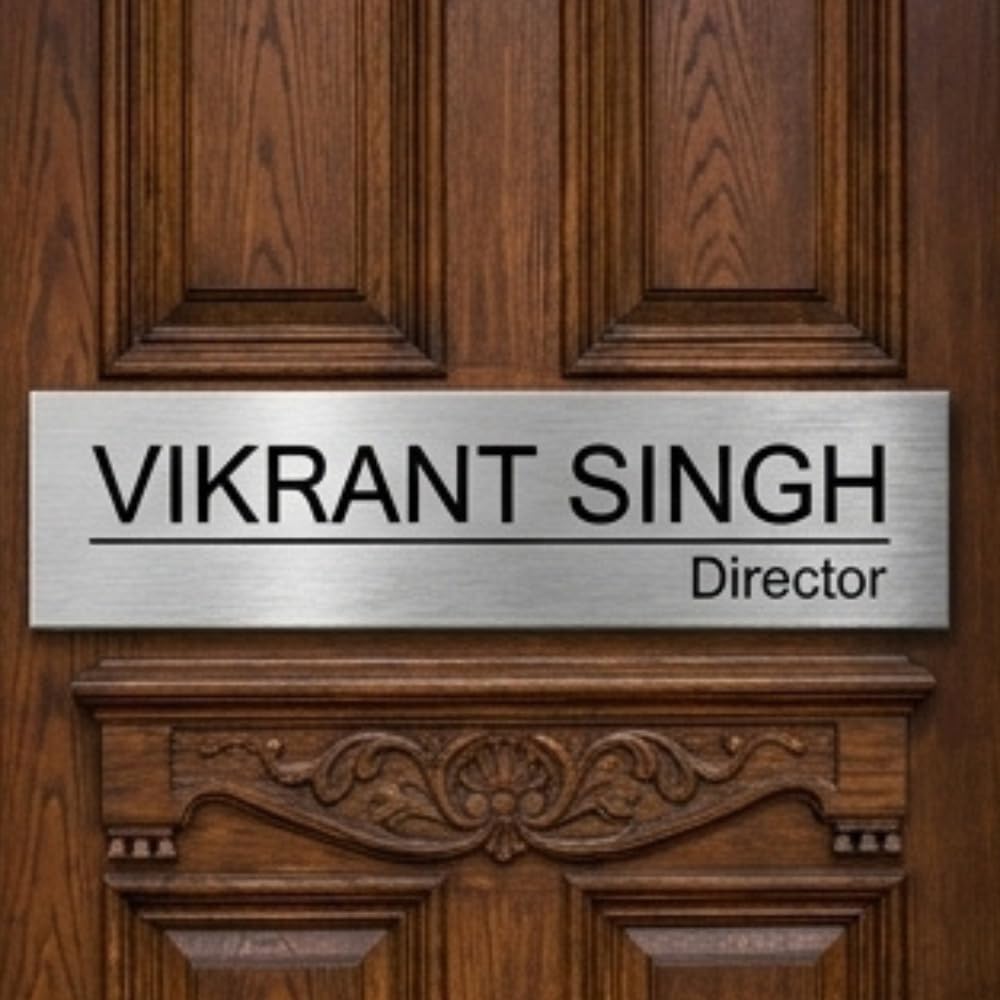 Artsycollection® Customized Name Plate for Home & Office 8 x 2 Inches | Personalised Metal Name Plate for Door & Desk | Slim Stylish Laser Cut Name Board (Silver)-image-27