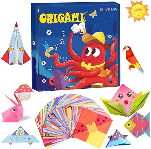 JELLYBABY 100 Pieces 50 Projects Diy Kit For Kids, 3D Origami Kit With Origami Book, Paper Size:7 In /18Cm *7 In /18Cm, Art Activity, Craft Materials, Birthday Return Gifts,100 Sheets,Multicolor