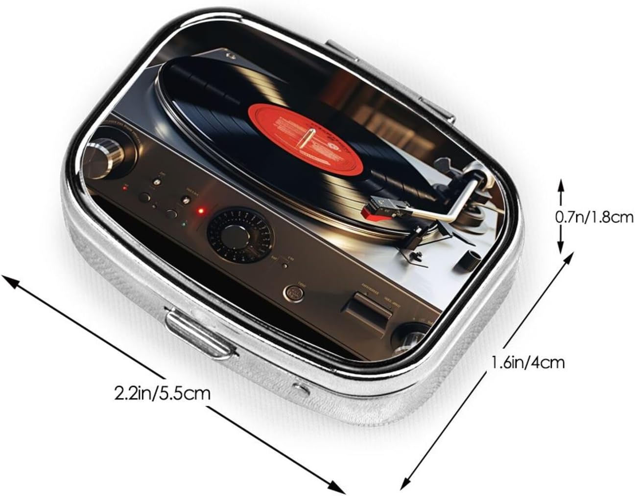 Pill Case with Mirror Retro 2 Compartment Pill Box Turntable Player Small Pill Organizer for Purse or Pocket Decorative Metal Medicine Vitamin Organizer Unique Gifts image 2