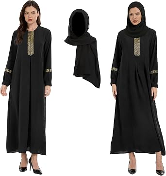 GYQMBT Womens Muslim Printed Abaya,Long Sleeve Zipper Islamic Robe Prayer Clothes with Hijabs