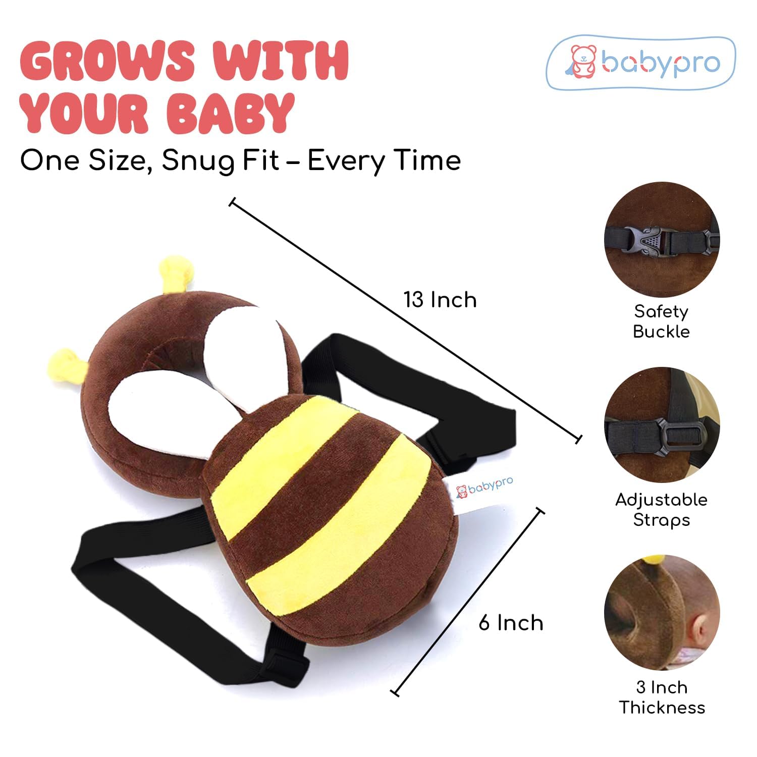 BabyPro Bee-Shaped Head Protector for Toddlers Back Protection 1