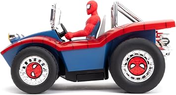 Jada Spider-Man Buggy RC with Non-Removable Spider-Man Figure 7, Turbo Button, Full-Function Remote Control, Ages 6+, Red/Blue
