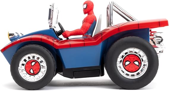 Jada Spider-Man Buggy RC with Non-Removable Spider-Man Figure 7, Turbo Button, Full-Function Remote Control, Ages 6+, Red/Blue