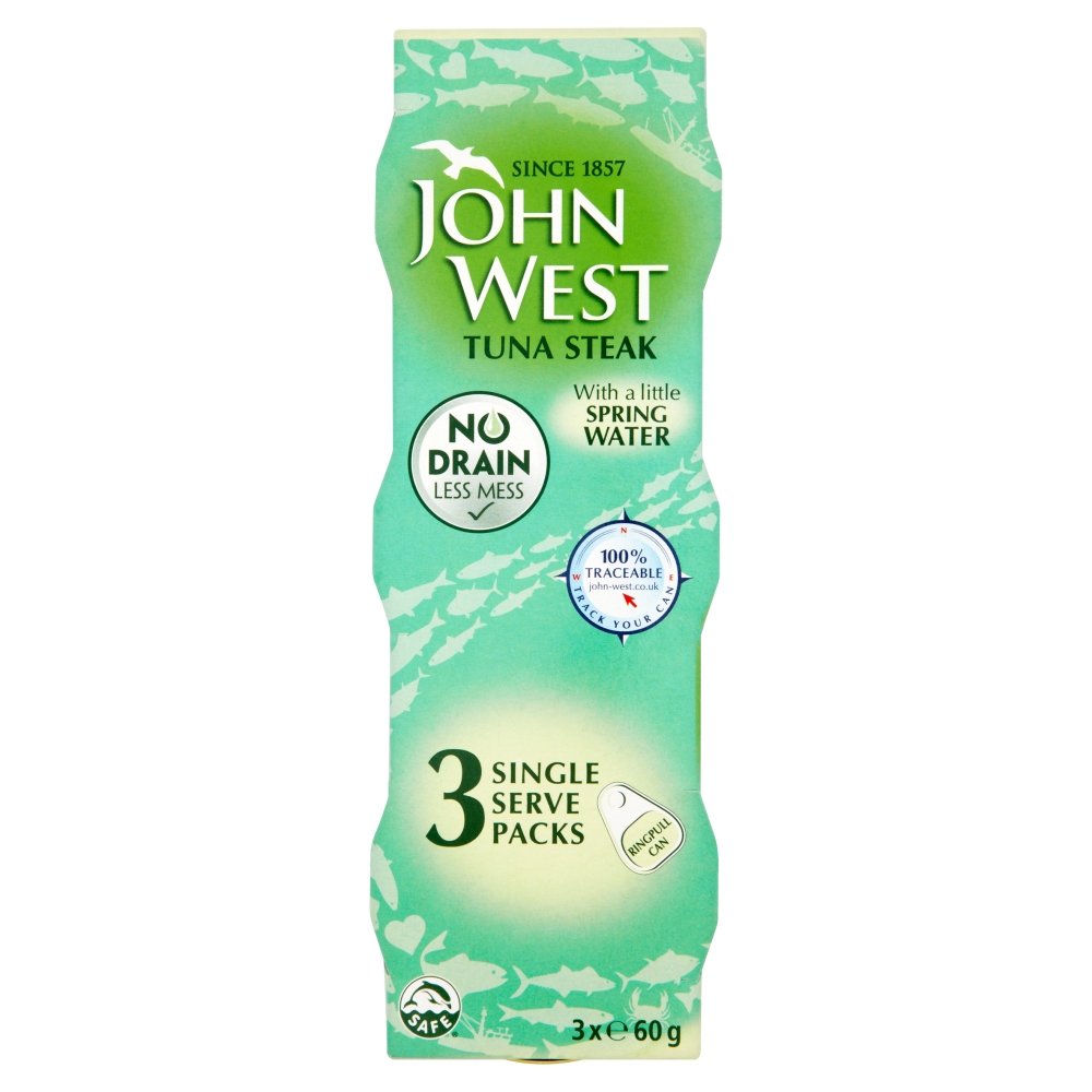 John West Tuna Steak with a Little Spring Water 3 x 60 g. Single serve multipack, natural protein