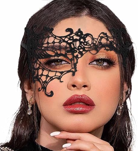 Tgirls Máscara de encaje para mujer, máscara de encaje negro, máscara de ojos de Halloween