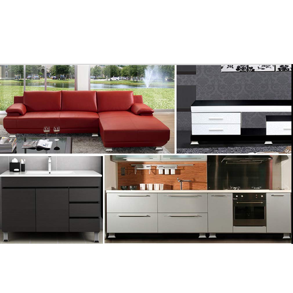 Patas de muebles en pies de aleación de aluminio para muebles cuadrados que no se oxidan, base de goma, piso protector, para sala de estar, cocina, baño, sofá, mesa de café, mueble de TV, mueble de ba