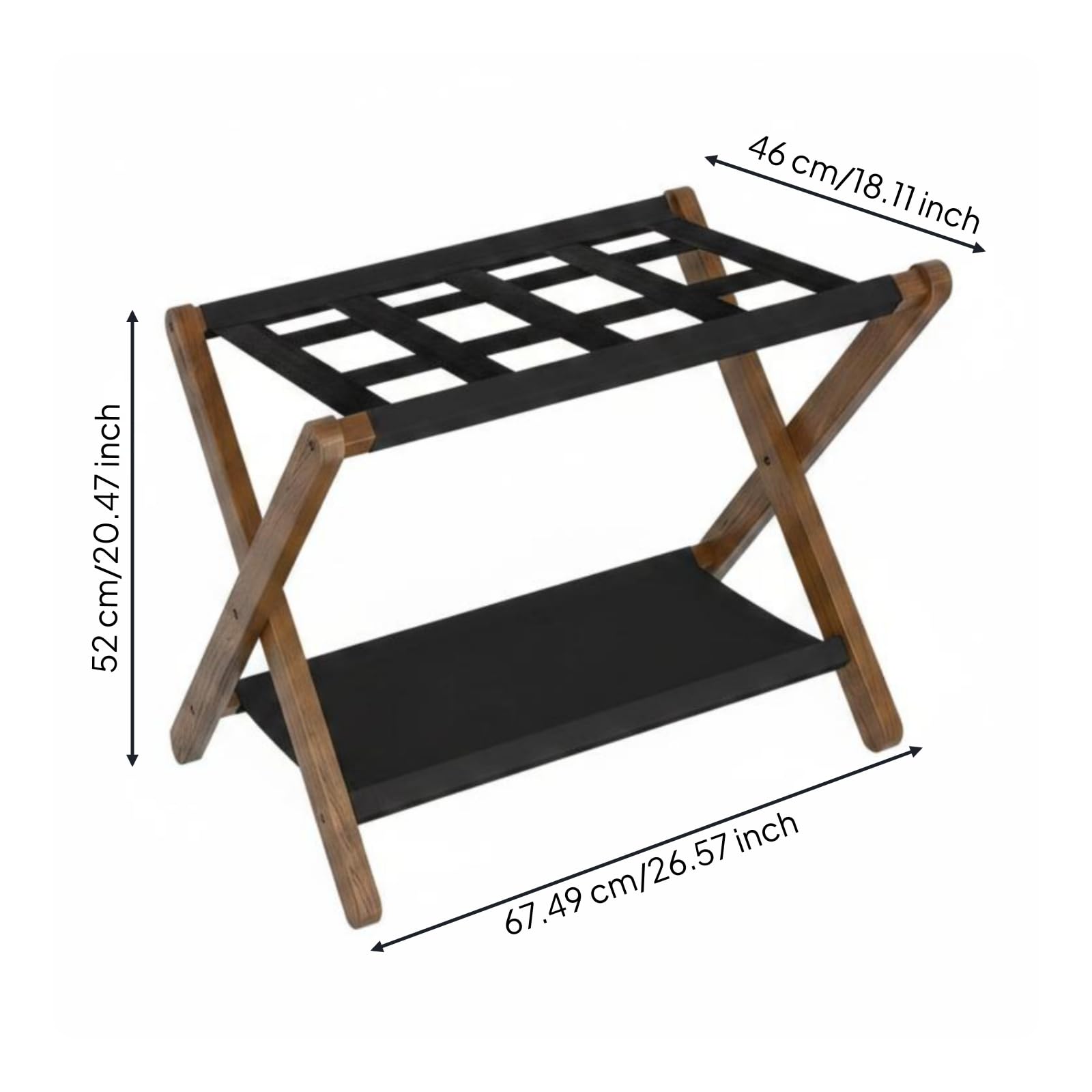 Portavaligia Pieghevole in Legno con Ripiano Supporto Valigie Rastrelliera Bagagli Mensola Bagagli Doppio Ripiano per Bagagli E Accessori Telaio in