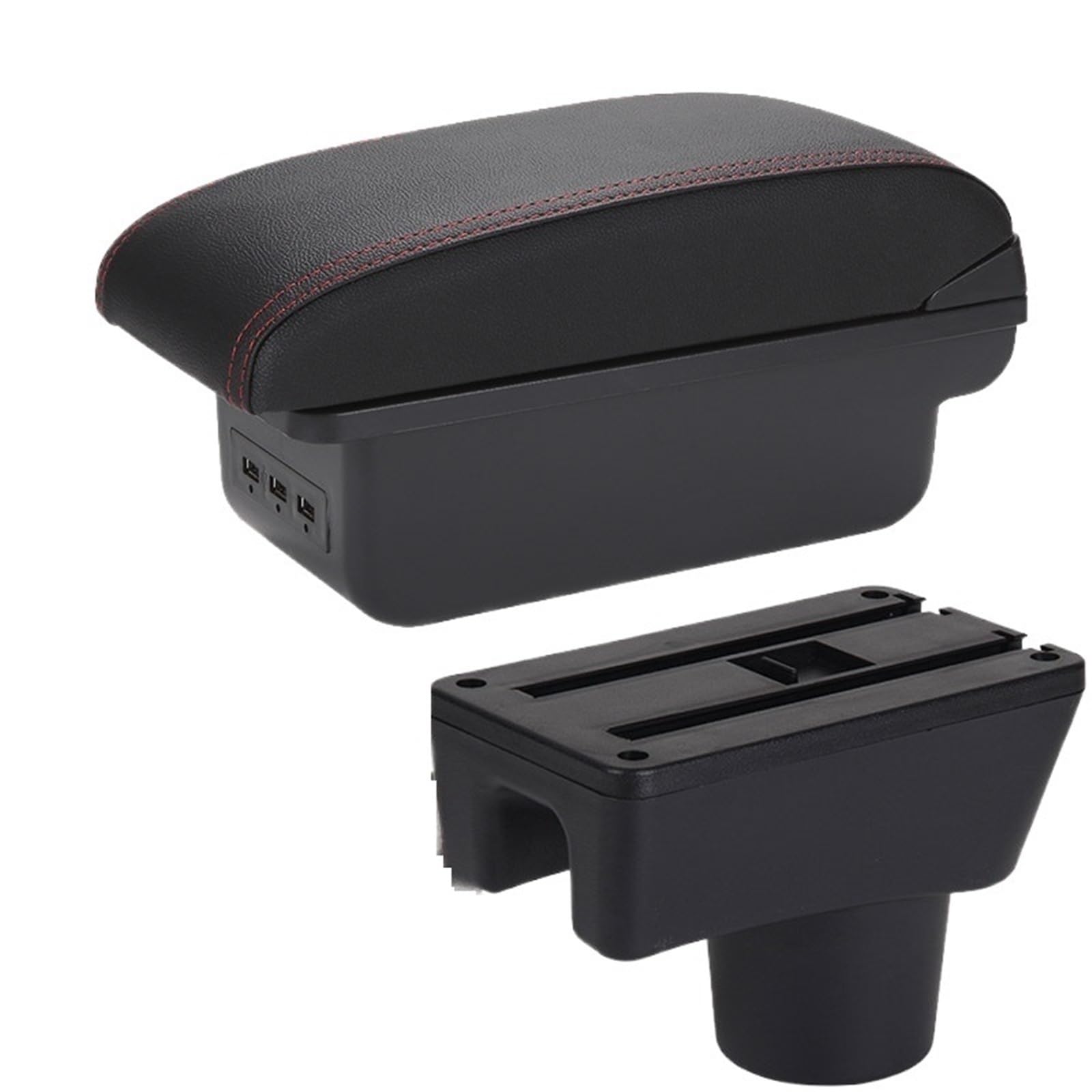 AWEUDNHI Car Armrest Box Armrest Box Fit For Dodge Attitude For Mitsubishi Space Star Car Storage Accessories Console Armrest(B1 Black red 3USB)
