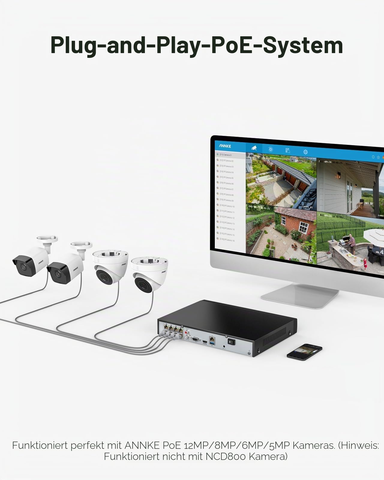 ANNKE 4K PoE 8CH NVR,PoE Network Video Rekorder mit 2TB Festplatte, H.265+ Kompression Videoüberwachung für 8MP/5MP/4MP/1080p HD IP Kamera, unterstützt Alarm-Push, Mehrfach-Login-Schutz
