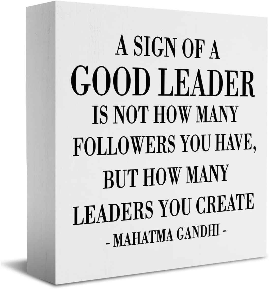 Leadership Quote Box Sign 7x7 Inch Wood Desk Decor