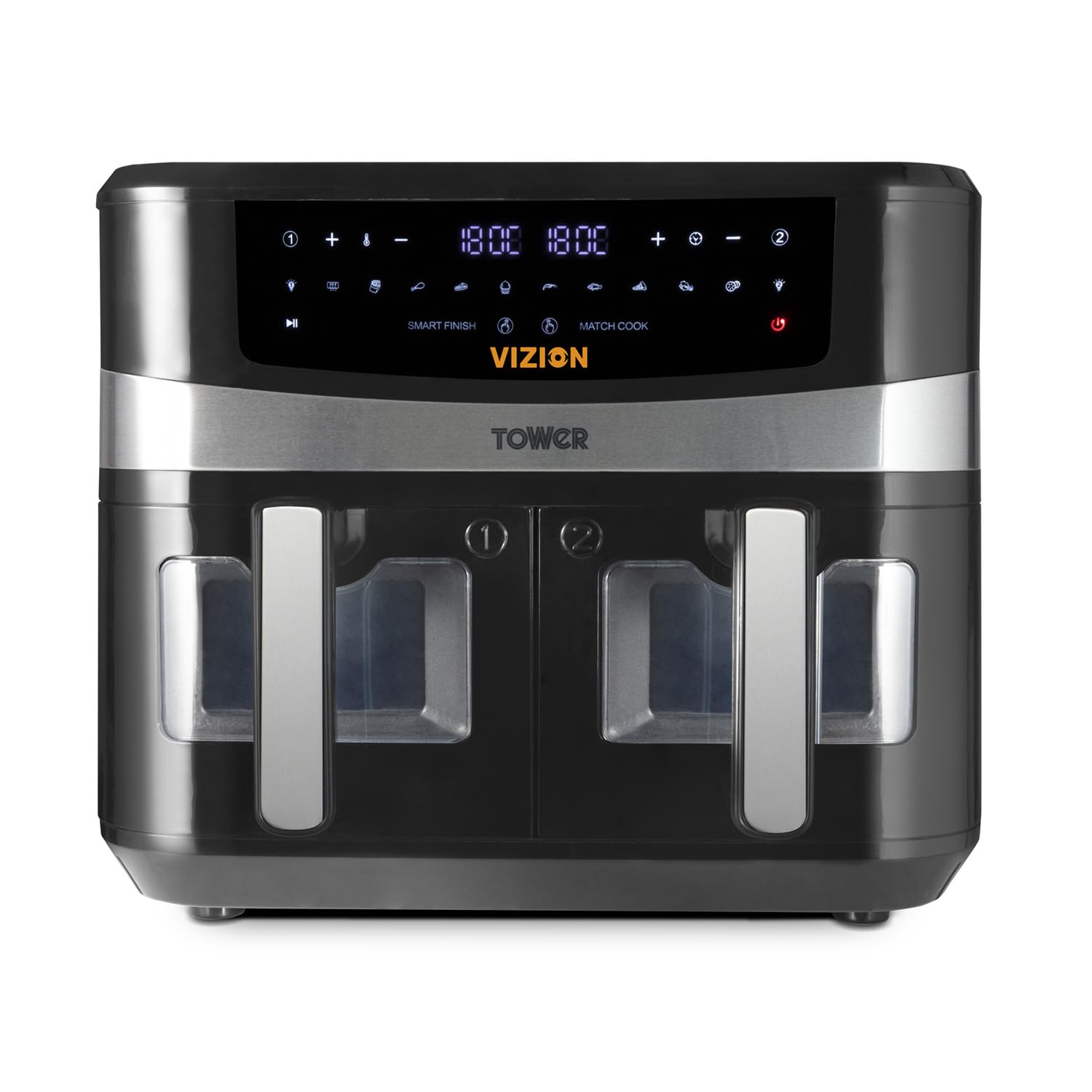 Tower, T17100, Vortx Vizion 9L Friggitrice ad Aria Doppio Cestello con Pannello di Controllo Digitale e 10 Preimpostazioni One-Touch, Elettrodomestici Cucina, Nero