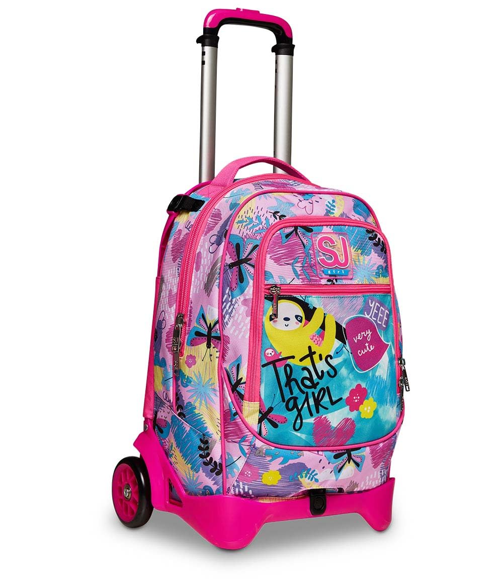 Zaino Scuola Con Carrello Sganciabile A 2 Ruote - Trolley Jack 2WD - SJ GANG - CLACK IT GIRL - 3 in 1 - Triplo Uso - Con Tasca Portaborraccia - Per Bambina - Azzurro