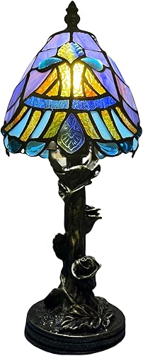 Miniatura 9 de Lámpara Pequeña Estilo Tiffany, Mini Lámparas Tiffany de Vidrio Emplomado Barroco Azul para Sala de Estar, Hogar, Dormitorio, Mesita de Noche,