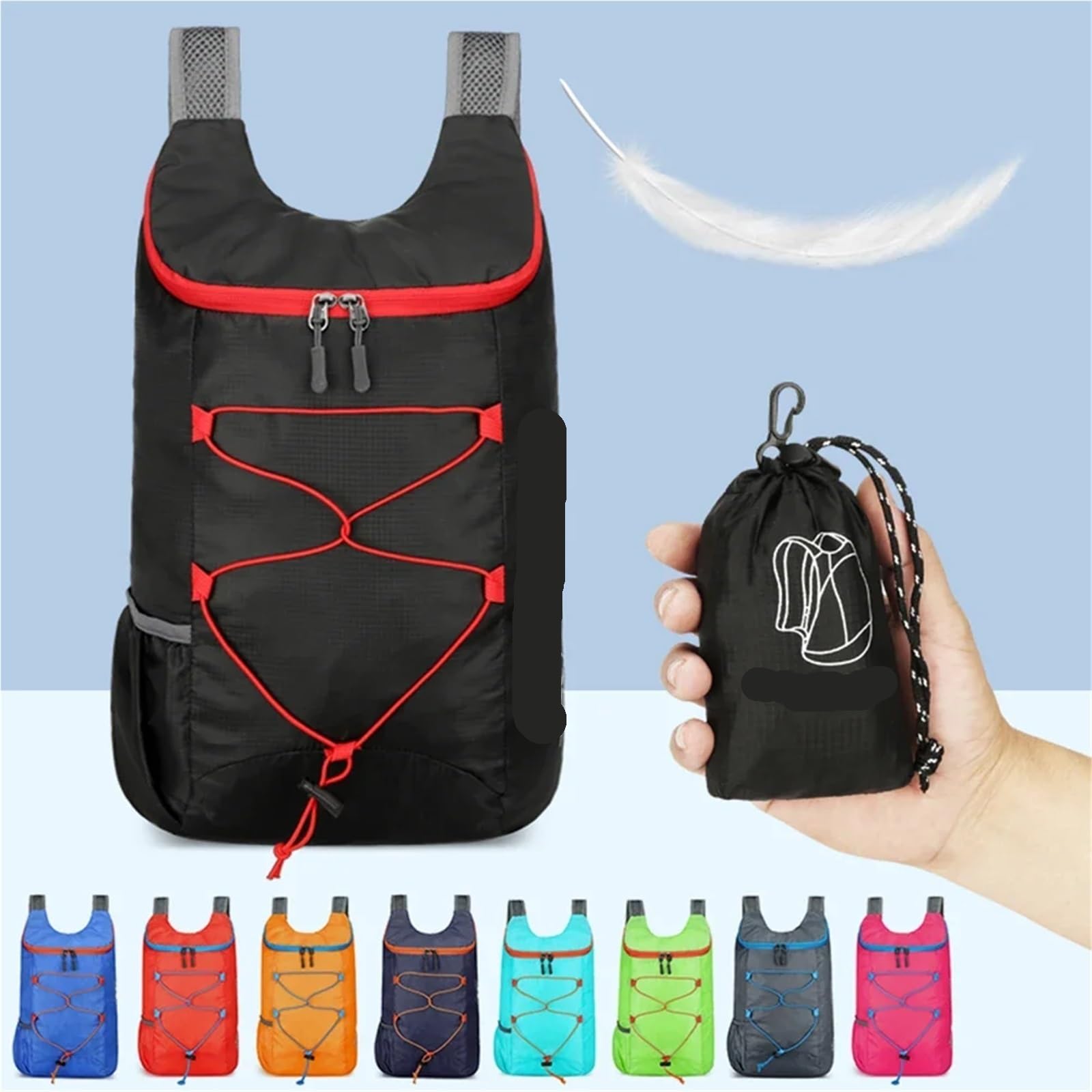 Zaino da Ciclismo Zaino Pieghevole Multifunzionale for Esterni Borsa Sportiva in Tessuto di Nylon Impermeabile Leggero ad Alta densità for Viaggi in Bicicletta(Rose Red)