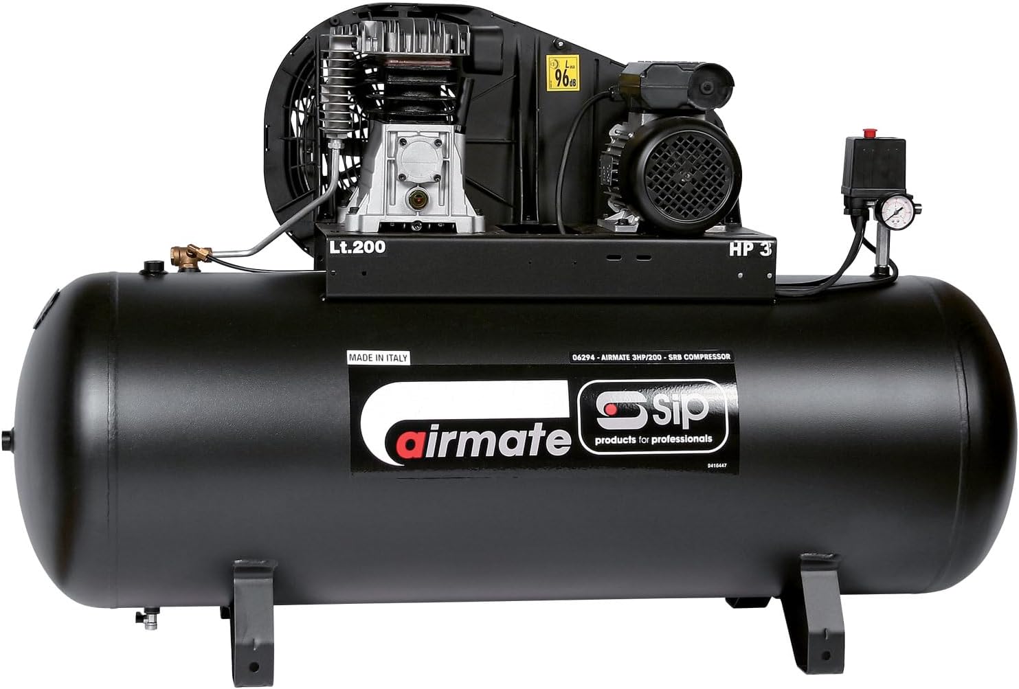SIP Airmate 3HP/200-SRB Belt Drive Air Compressor, 230V 13A, 200L, 3hp / 2.2kW, 145psi / 10 Bar 13CFM 96dB