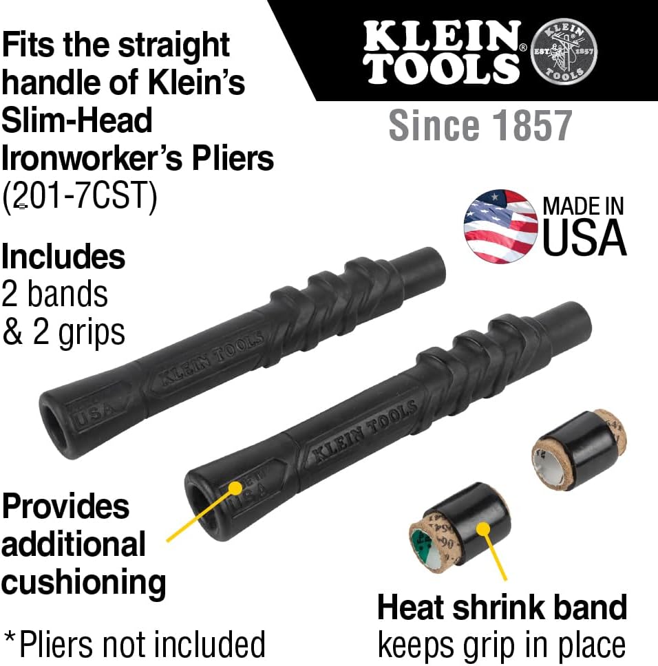 Klein Tools M200ST Plier Cushion Grip Kit with Heat Shrink Bands, Made in USA, use with Klein Slim-Head Ironworker's Pliers Cat No. 201-7CST, 2-Pack