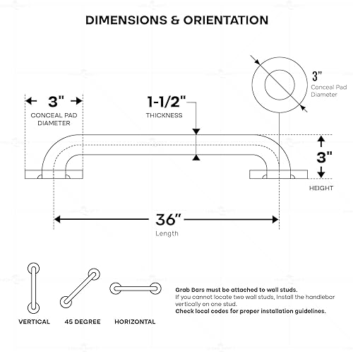 Miniatura 3 de Barras de agarre de metal cepillado para baño, mango de ducha fuerte y mango de baño para mayor seguridad, barras de agarre de ducha para personas