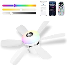 47cm Ceiling Fan Light with RGB Dynamic Lighting and Bluetooth Speaker, Remote Control 3 Speed & Color Temp Settings, 32W Stepless Dimmable LED Light, for Party Kids Game Room White [Energy Class A]