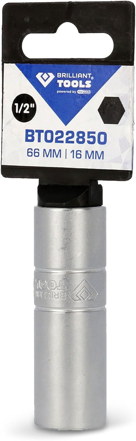 BRILLIANT TOOLS BT022850 1/2 Inch Spark Plug Insert, 66 mm, 16 mm [Powered by KS Tools]