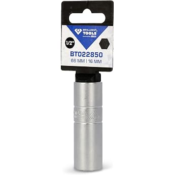 BRILLIANT TOOLS BT022850 1/2 Inch Spark Plug Socket 66 mm 16 mm [Powered by KS Tools] Chrome Vanadium Steel