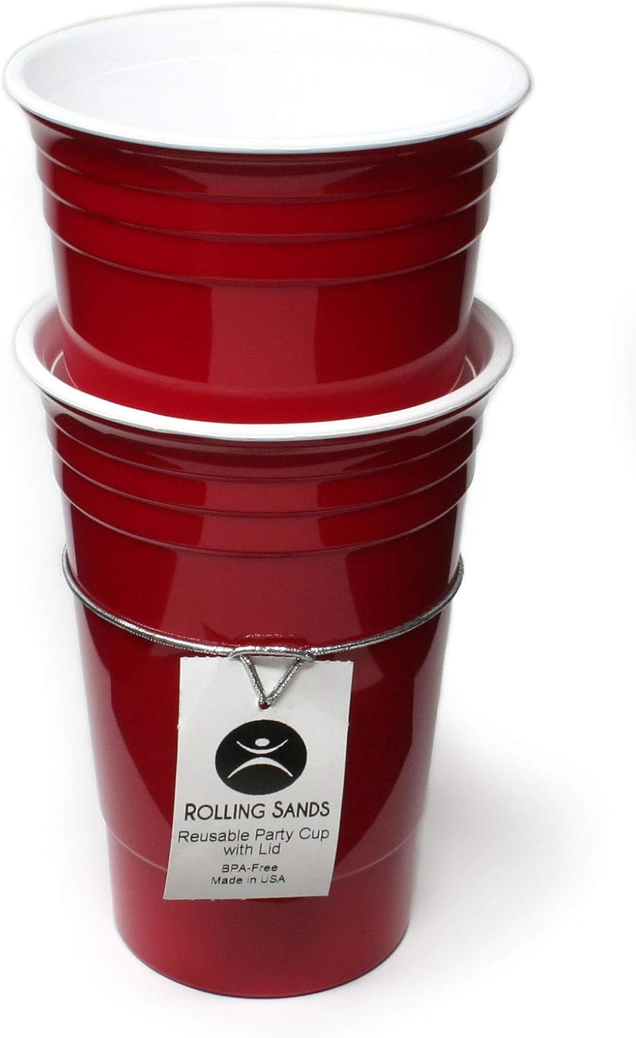 Rolling Sands Reusable BPA-Free 16 Ounce Red Party Cups with Lids - 2 Pack, Made in USA - Image 2