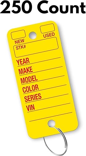 Miniatura 3 de Etiquetas de llave de etiqueta de polietileno con anillo (amarillo) - 250 etiquetas de llaves. Incluye 250 anillos y 2 bolígrafos de punta fina.