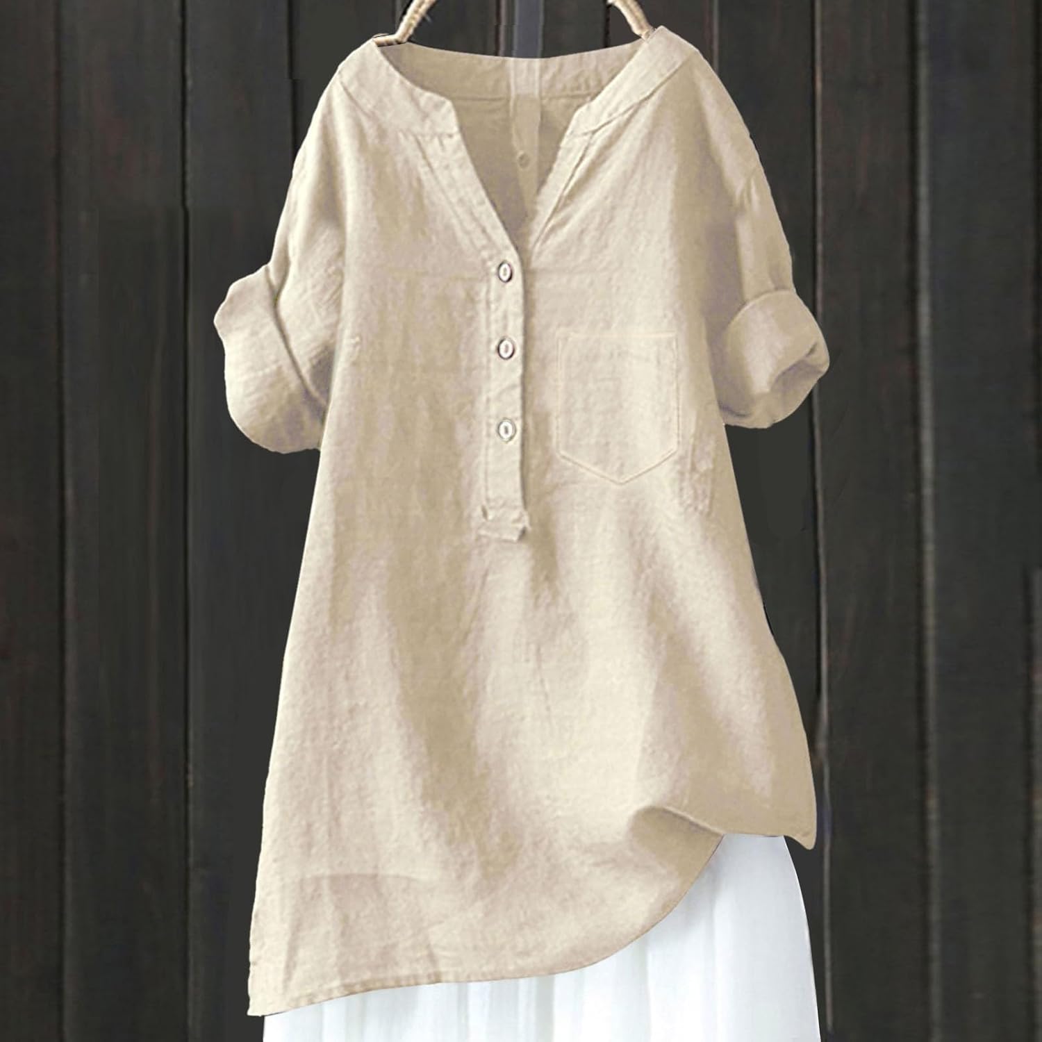 Linen Tops for Women Summer V Neck Short Sleeve Blouses Ligthweight Casual Gauze Shirts Senior Clothes Beach - Image 2