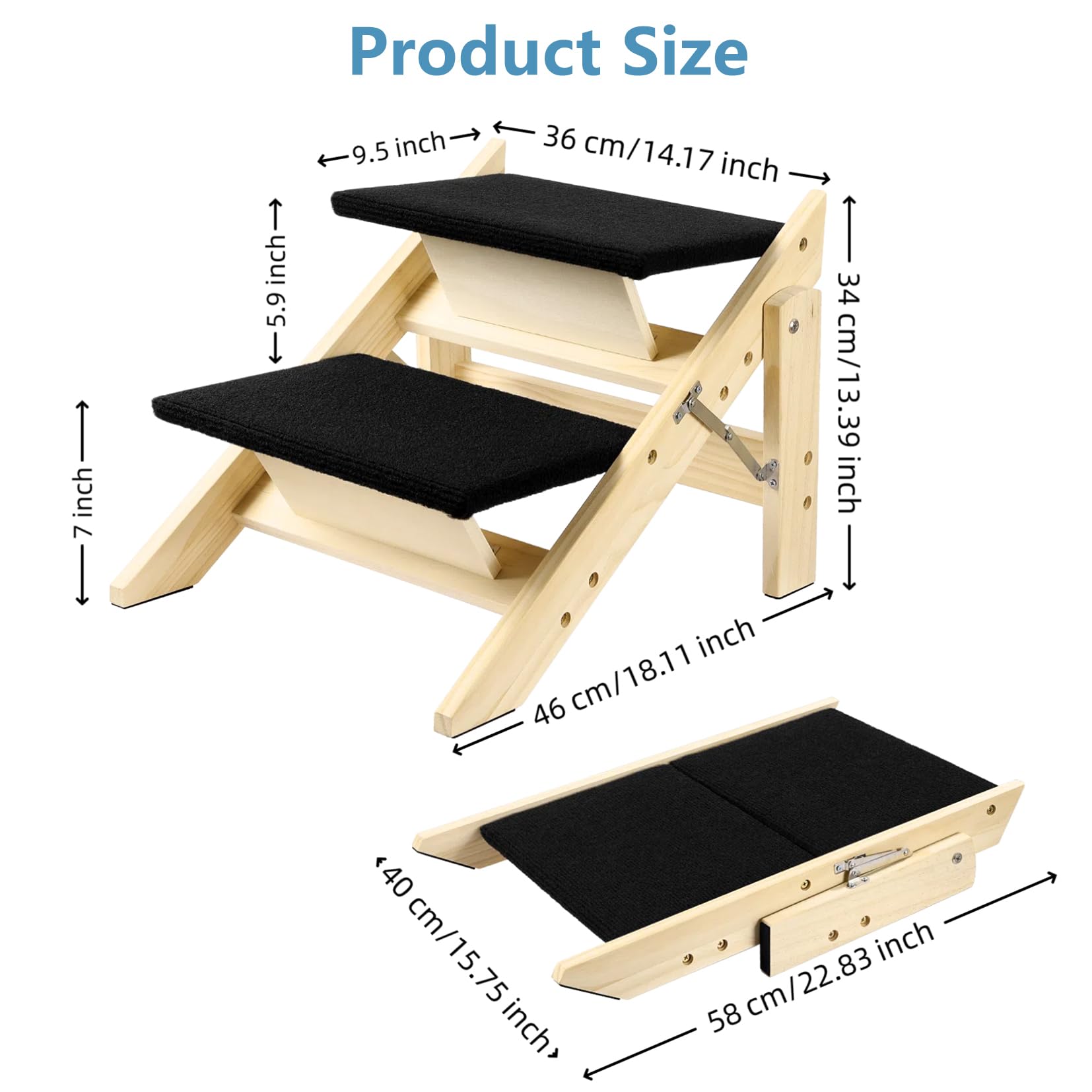 Rampa Pieghevole in Legno 2-in-1 per Cani con 2 Gradini, Scale Durevoli in Legno per Cani/Gradini per Animali Domestici per Cani di Piccola e Media Taglia, Scale per Animali Domestici-IT