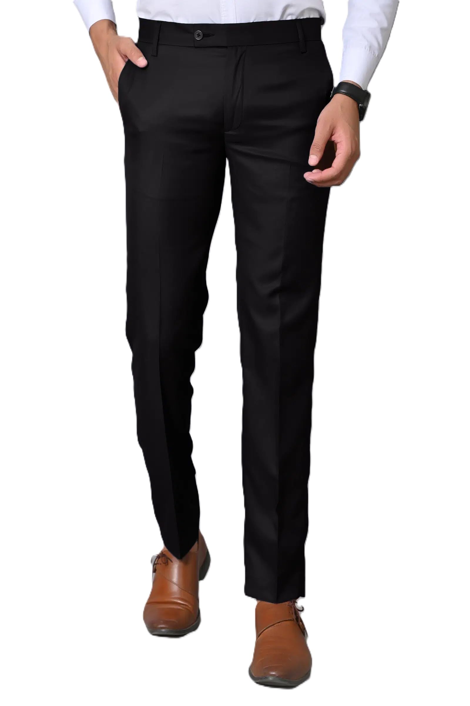 Men's Black Formal Trouser, Slim Fit, Flat Front, Straight Leg, Mid Rise, Cotton Blend, Breathable Fabric-picture-23