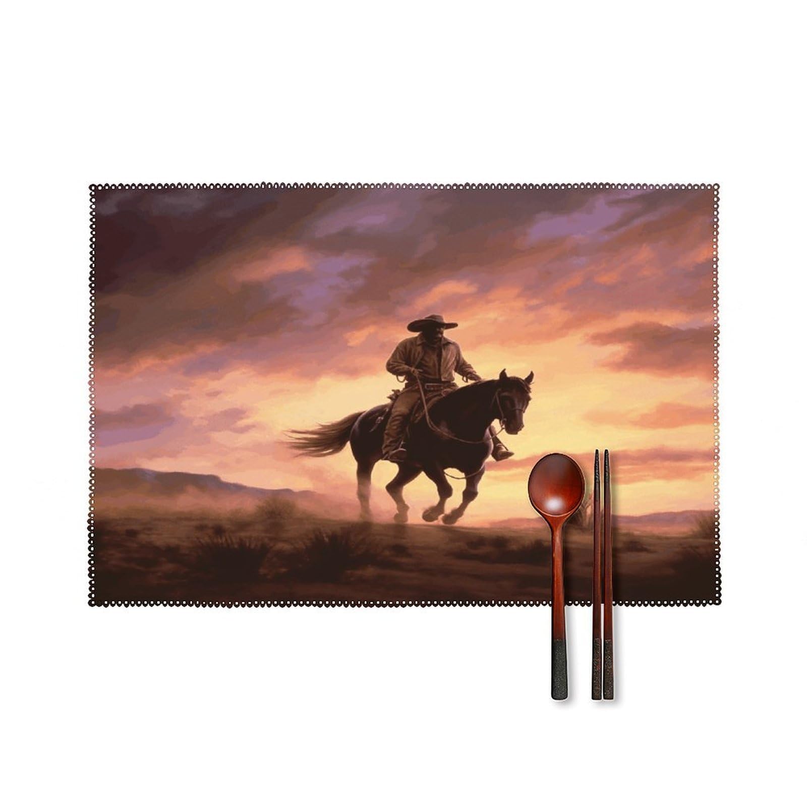 Cowboy West Placemats Set of 4 Heat Resistant Non-Slip Place Mats Reusable Dining Table Mats Canvas Place Mat Anti-Fading Waterproof Placemats for Dining Table Decor