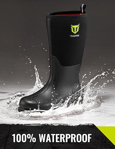 Miniatura 2 de TIDEWE Botas de trabajo de goma para hombre con vástago de acero, botas de caza antideslizantes impermeables, botas de neopreno cálidas de 0.236 in,