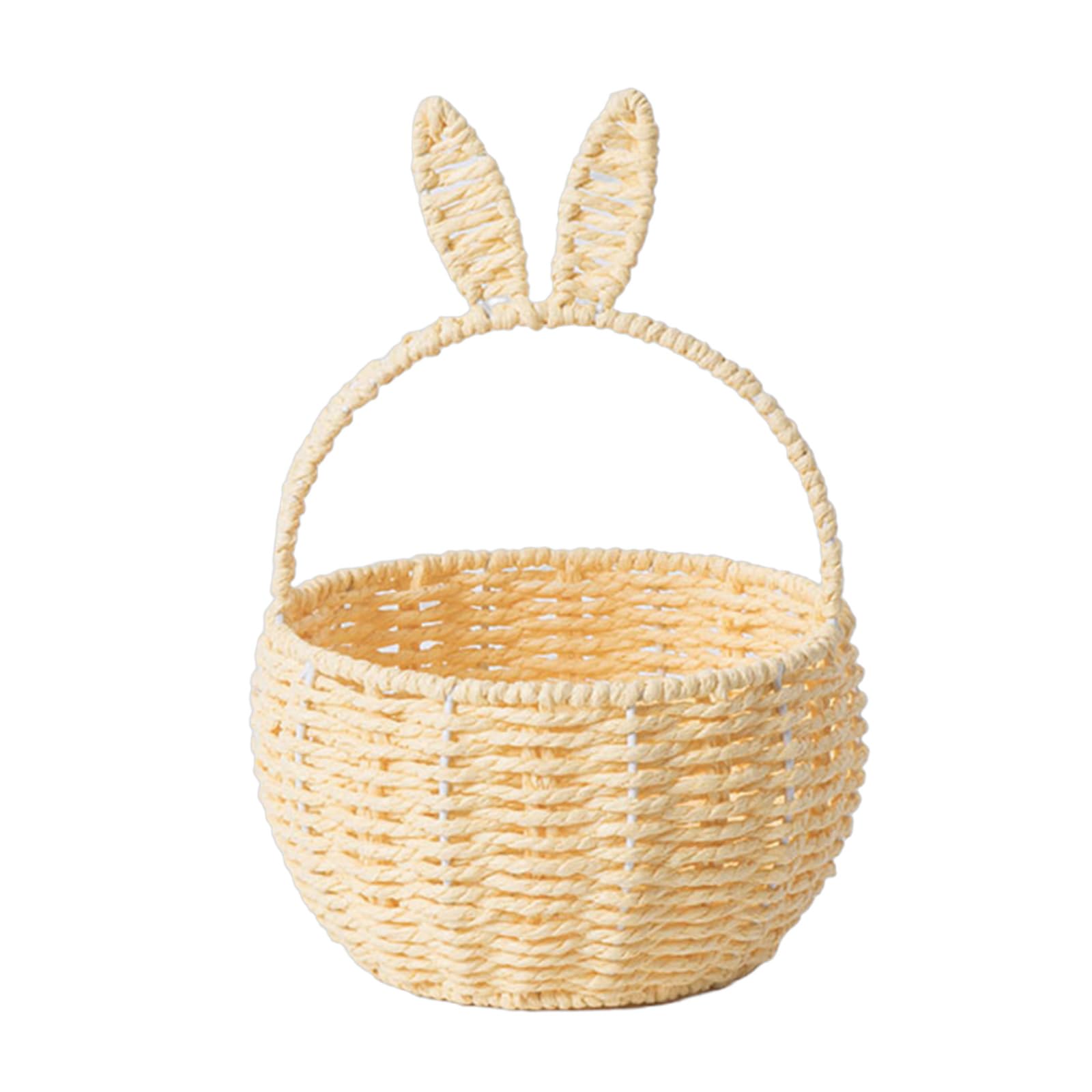 Mekalero Rabbits Ear Weave Basket for Clothes and Toy Handwoven Sundries Storage Bin Portable Picnics Fruit Snacks Organizers Women Storage Solution