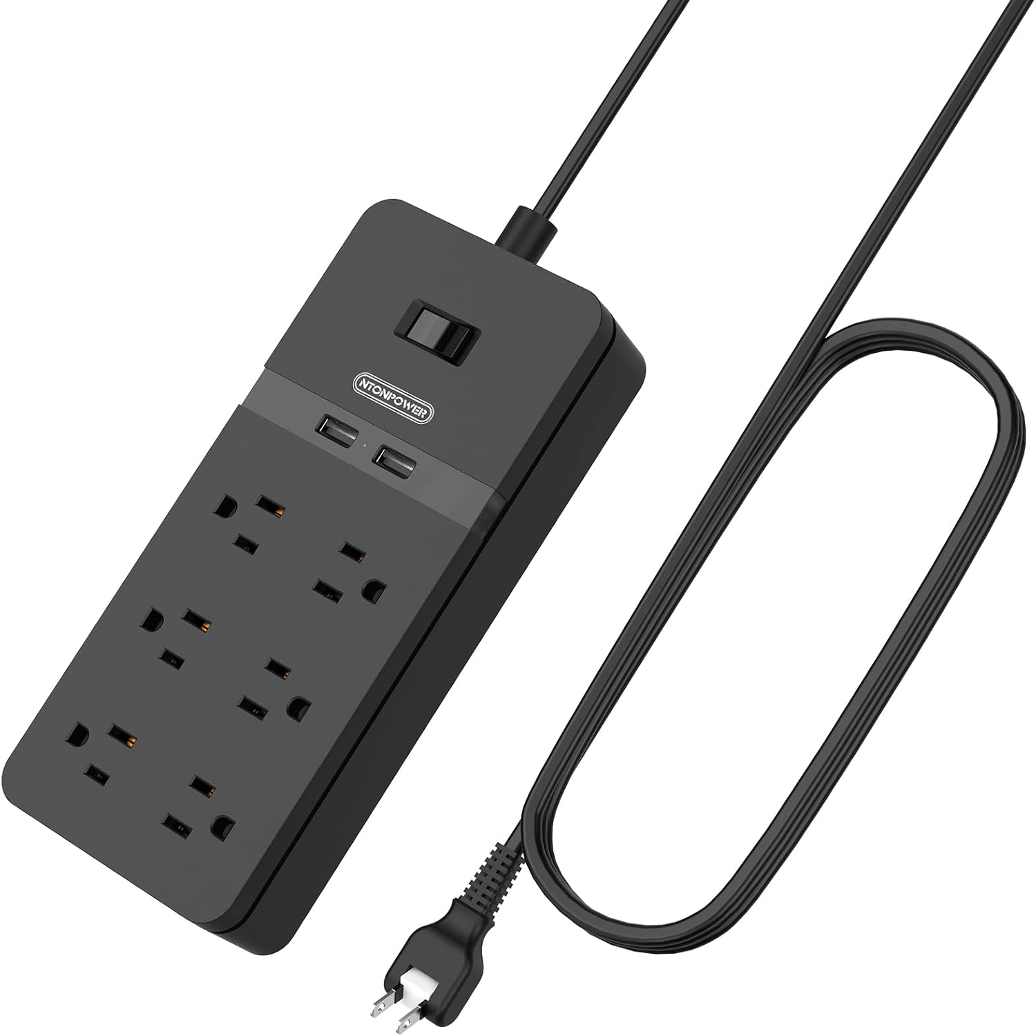 2 Prong Surge Protector Power Strip with 10ft Extension