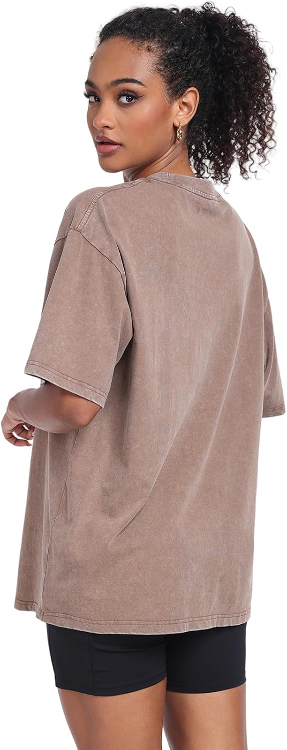Womens Washed Vintage Oversized T-Shirt Baggy Workout Tops Short Sleeve Cotton Tshirts Streetwear Boyfriend Tee - Image 6