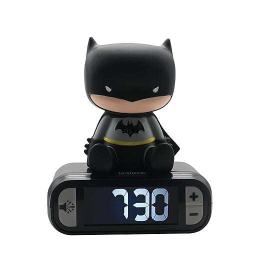 Lexibook RL800BAT Wecker Digitalwecker für Kinder mit Nachtlicht Snooze, Kinderuhr, leuchtendes Batman, schwarz/grau, One Size