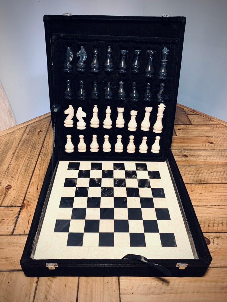 12” Stylish Marble Chess Set 2 Player Board Game for Adults Handcrafted stone Board & Marble with Faux Leather/Velvet briefcase gift box Chess ideal for Home Decor (Faux Leather - Image 4