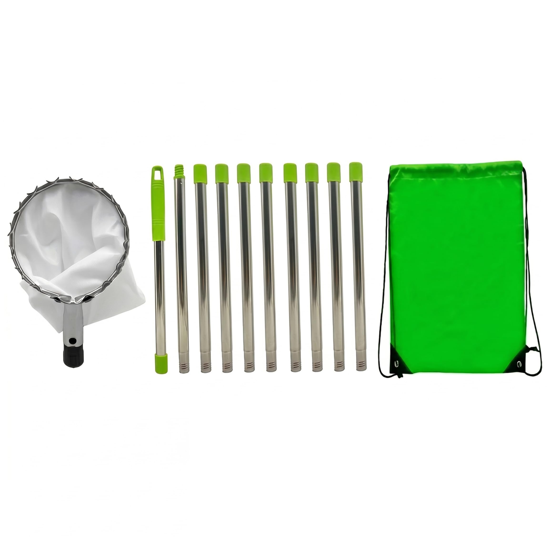 Recogedor de Frutas, Poste recolector de Frutas telescópico de 10 Secciones con Cesta: se extiende hasta 4 m/13, 12 pies, portátil para Manzanas, ciruelas, Plateado y Verde