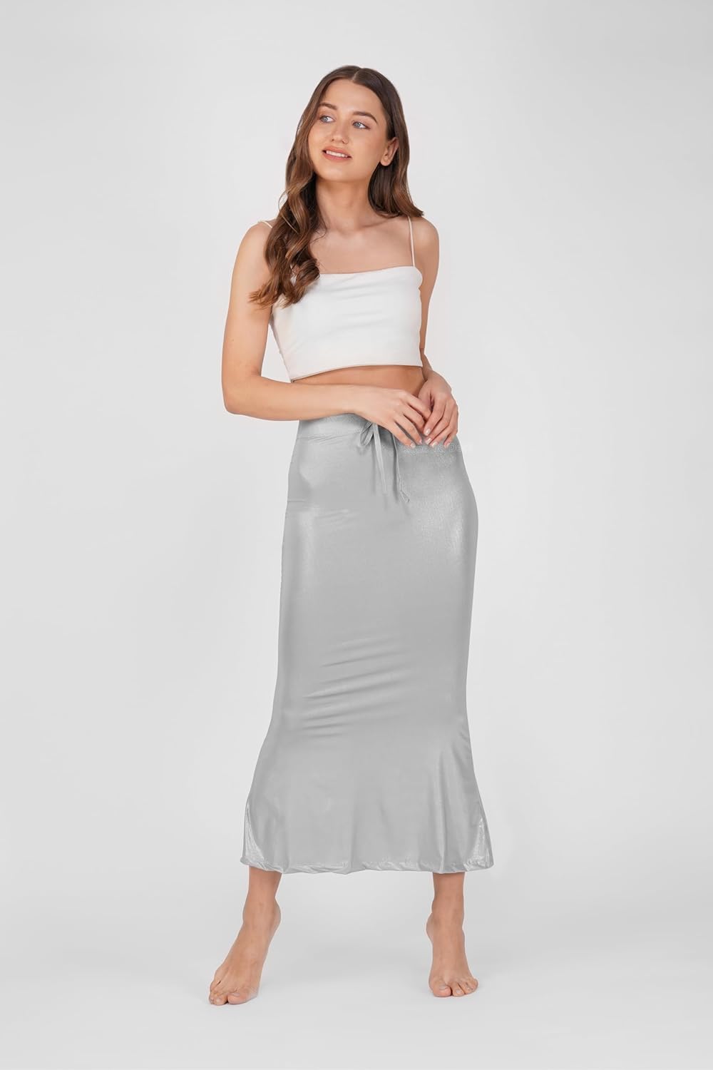 Shimmer Fabric Saree Shapewear Petticoat for Women, Skirts,Shape Wear Sari Silhouette With Adjustable Drawstring - Image 3